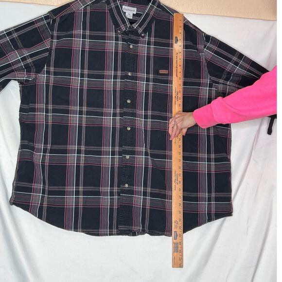 Carhartt size 4XL button-down shirt plaid blaxk/burgundy business  dark academia - Picture 8 of 8